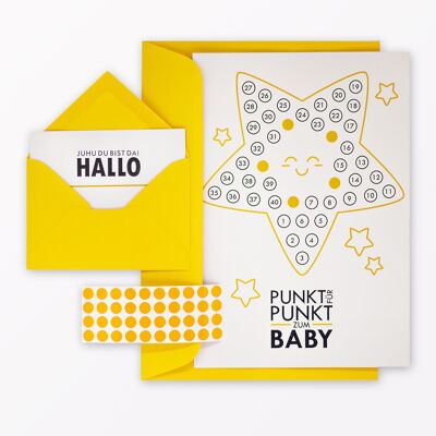 Calendrier bébé carte postale "Bonjour petite étoile" comprenant enveloppe, mini carte + enveloppe et pastilles adhésives