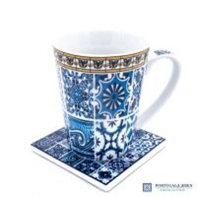Set de regalo: taza de café con posavasos de azulejos