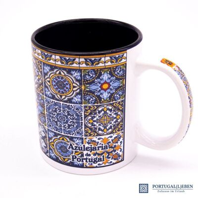 Coffee mug dark blue inside, various patterns AZULEJOS