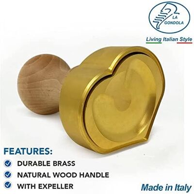 Ravioli Stamp CUORE Love  shaped in Brass with Natural Wood
