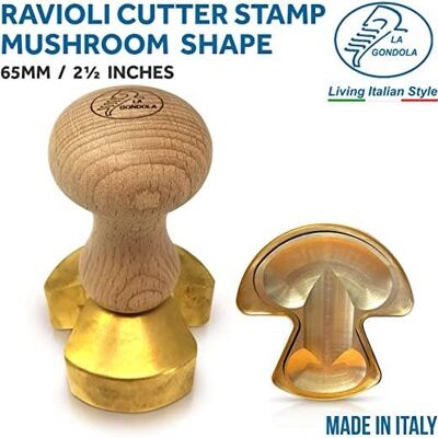 Ravioli Stamp Mushroom shaped in Brass with Natural Wood