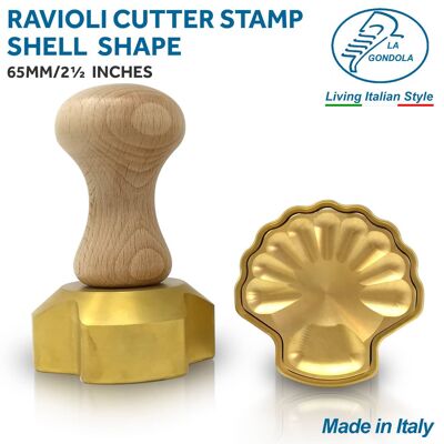 Ravioli Stamp SHELL shaped in Brass with Natural Wood Handle