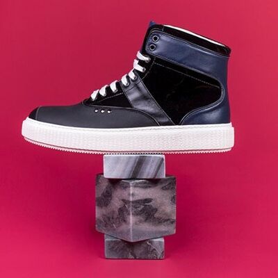 HEAKER matte and black and blue patent high-top sneakers