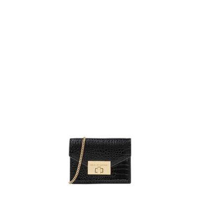 Maya Chain Wallet Mini Sac Croco Noir Brillant