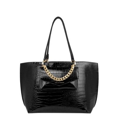 Mini Tulip Chain Tote Neo Schwarz Kroko