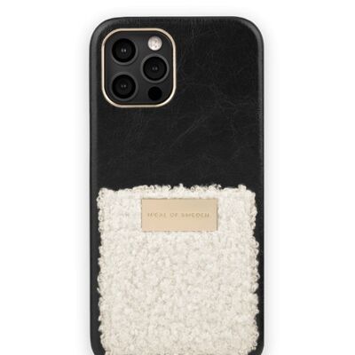 Funda llamativa para iPhone 12 Pro Max color crema imitación piel de oveja