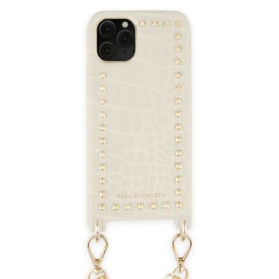 Funda con collar para teléfono llamativo iPhone 11 Pro Beatstuds Cream Croco