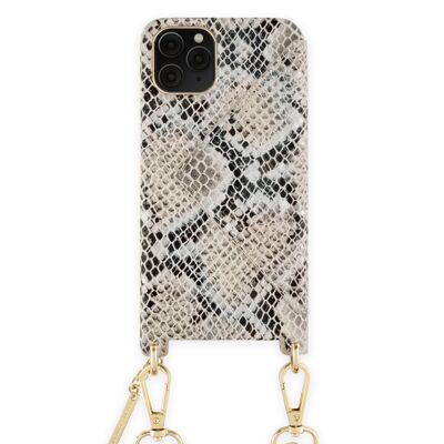 Funda con collar para teléfono llamativo iPhone 11 Pro Serpiente reluciente beige