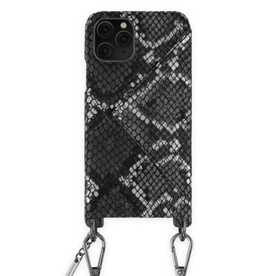 Funda con collar para teléfono llamativo iPhone 11 Pro Black Silver Snake