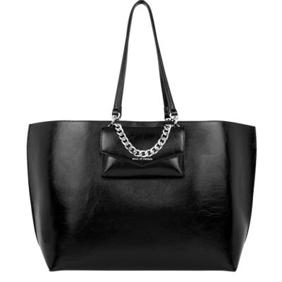 Bolso tote con cadena tulipán negro brillante