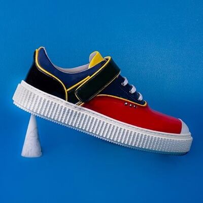 Red and multicolored patent BEAKER band sneakers