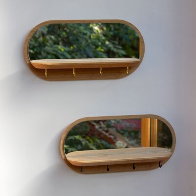 Specchio mini-moonlight (made in France) in legno di rovere - ganci neri