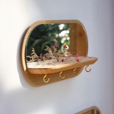 Specchio mini-chiaro di luna (made in France) in legno di quercia - ganci dorati