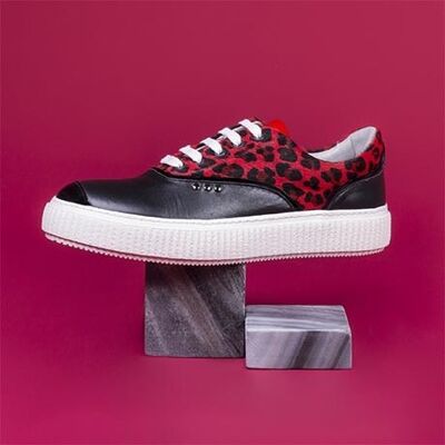 Sneakers MEAKER leopardo negro y rojo