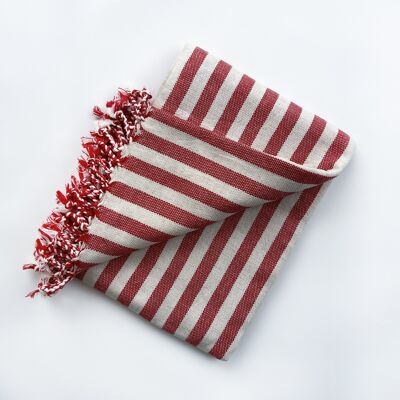 Natural Cotton Beach towel - RED STRIPED