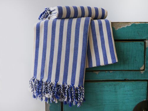 Natural Cotton Beach towel - BLUE STRIPED