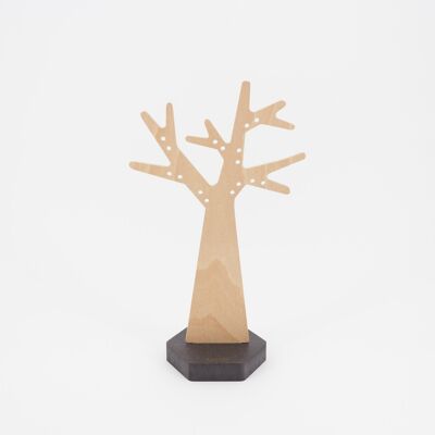 der Baum der Ohrringe (hergestellt in Frankreich) aus Buchenholz - sechseckige Basis in getöntem Medium