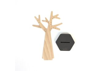 l'Arbre à boucles d'oreilles (made in France) en bois de Hêtre - socle hexagonal en médium teinté 3