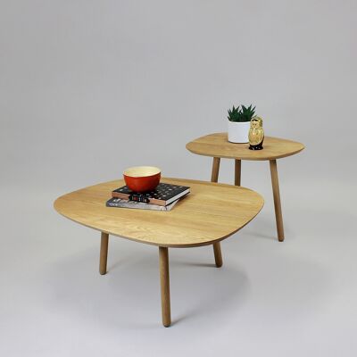 Mesa de centro - Petit Salon - (hecho en Francia) en madera maciza de roble barnizada