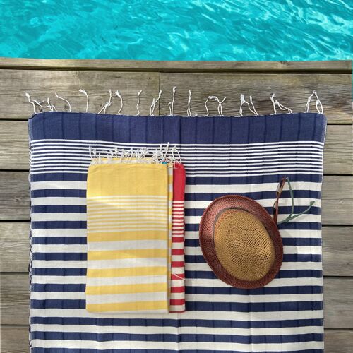Hand woven beach towel & shawl- NAVY STRIPED