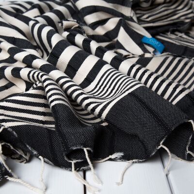 Hand woven beach towel & shawl- BLACK STRIPED