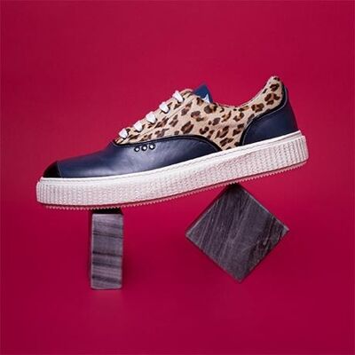 MEAKER black, beige and blue leopard sneakers