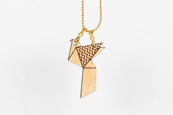 Collier - Origami Oiseau - (made in France) en bois de Hêtre massif 2