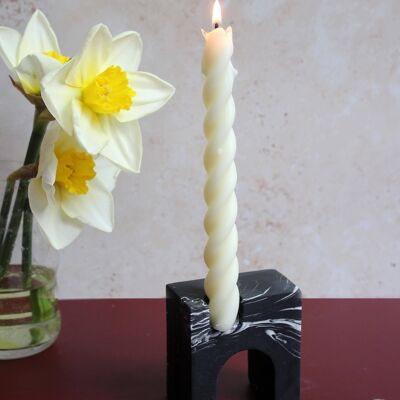 ARC I - Handmade Arched Jesmonite Candle Holder Black + White Marble