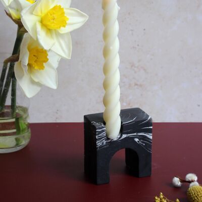 ARC I - Handmade Arched Jesmonite Candle Holder Black + White Marble
