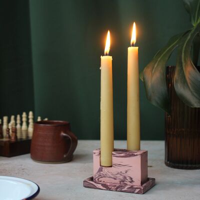 MINIMAL Jesmonite Candle Holder + Tray Burgundy + Peach