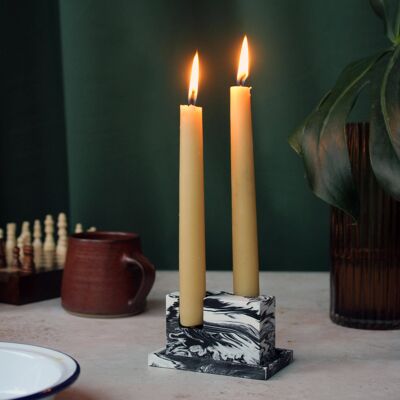 MINIMAL Jesmonite Candle Holder + Tray Black + White