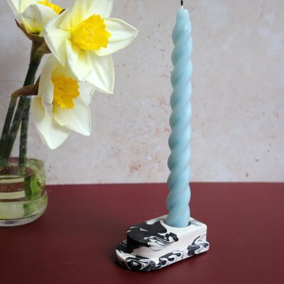 OPEN Candle Holder black + white marble