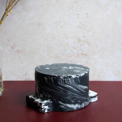 STACK Lidded Vessel Black + White Marble