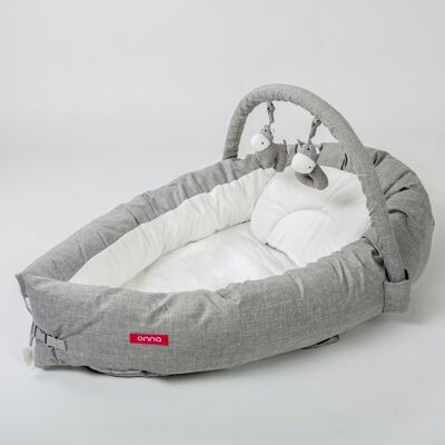 ONNA Nest: Mütterlicher Komfort und Vielseitigkeit für Babys von 0 bis 6 Monaten – Anti-Rollover-Kissen, Kinderbettverkleinerer – Farbe Grau meliert