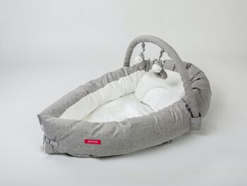 ONNA Nest : Confort maternel et polyvalence pour bébés de 0 à 6 mois - Coussin anti-retournement, réducteur de berceau - Couleur Gris chiné 1