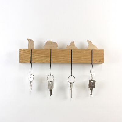 Wall-mounted key ring - Landscape - (made in France) in varnished solid oak wood