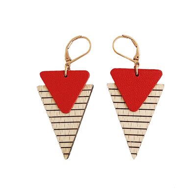Red Sailor Earrings - (made in France) in solid beech wood and leather