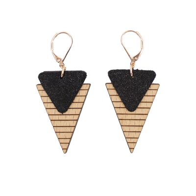 Black Sailor Earrings - (made in France) in solid beech wood and leather