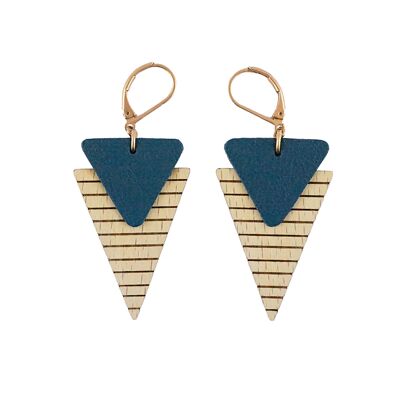 Pendientes Sailor Navy - (hecho en Francia) en madera de haya maciza y cuero