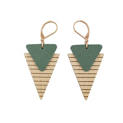Marinière Verdigris Earrings - (made in France) in solid beech wood and leather