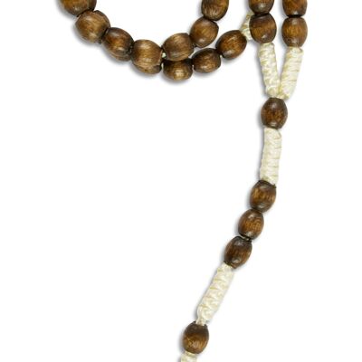 knotted rosary, small wooden bead nut brown, light cross