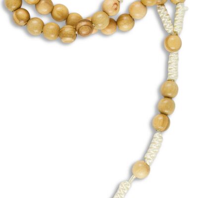 rosario anudado, cuenta de madera de olivo de 5 mm, cordón de luz