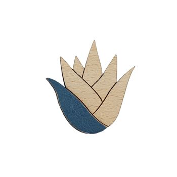 Broche Aloé Marine - (made in France) en bois de Hêtre massif et cuir 3