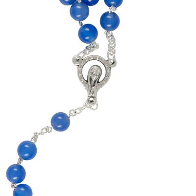 Rosary agate blue, bead 6mm silver plated, with spring ring