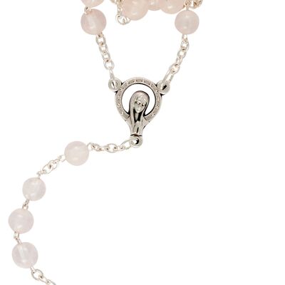 Chapelet quartz rose, perle 6mm argenté, avec anneau ressort