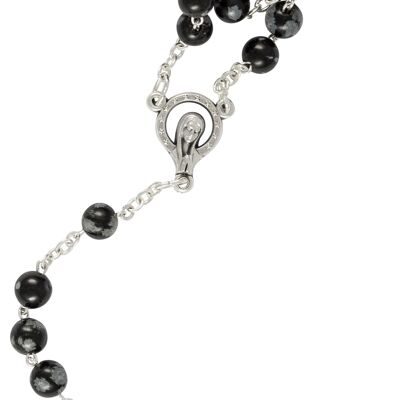 Rosary snowflake obsidian, silver plated with spring ring