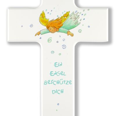 Kinderkreuz weiß 15 cm Ein Engel beschütze Dich