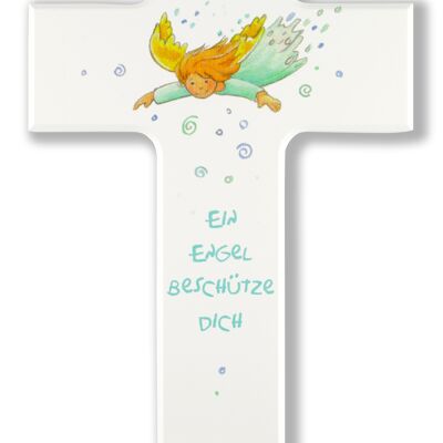 Children's cross white 15 cm An angel protect you