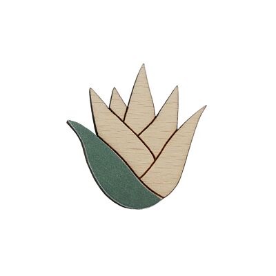 Broche Verdigris Aloe - (hecho en Francia) en madera maciza de Haya y cuero
