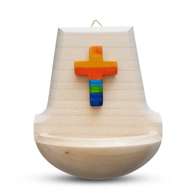 Croix sacramentelle arc-en-ciel en bois de sycomore